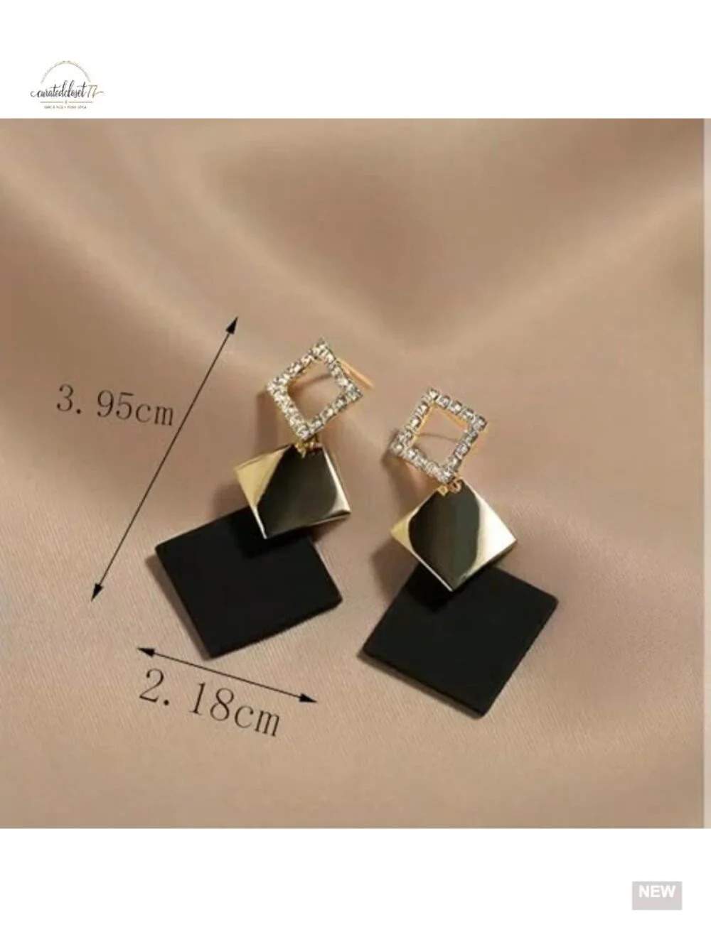 Geometric Square Dangle Earrings, Statement Minimalist Rhinestone Earrings,